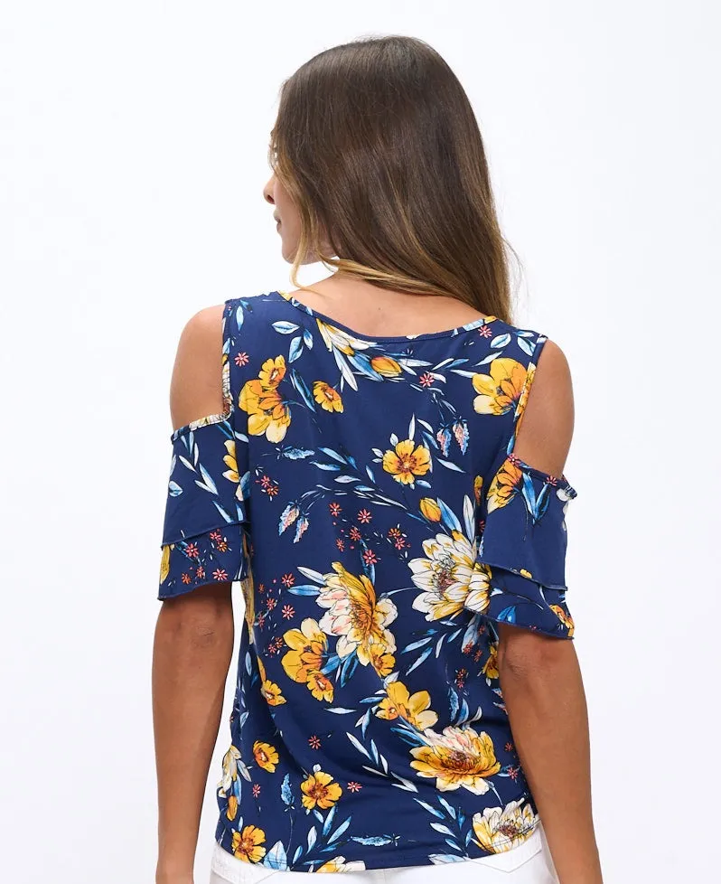 SHORT SLEEVE TIE FRONT COLD SHOULDER
