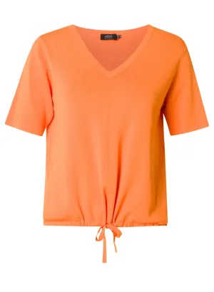 Short Sleeve Tie Waist Sweater Orange