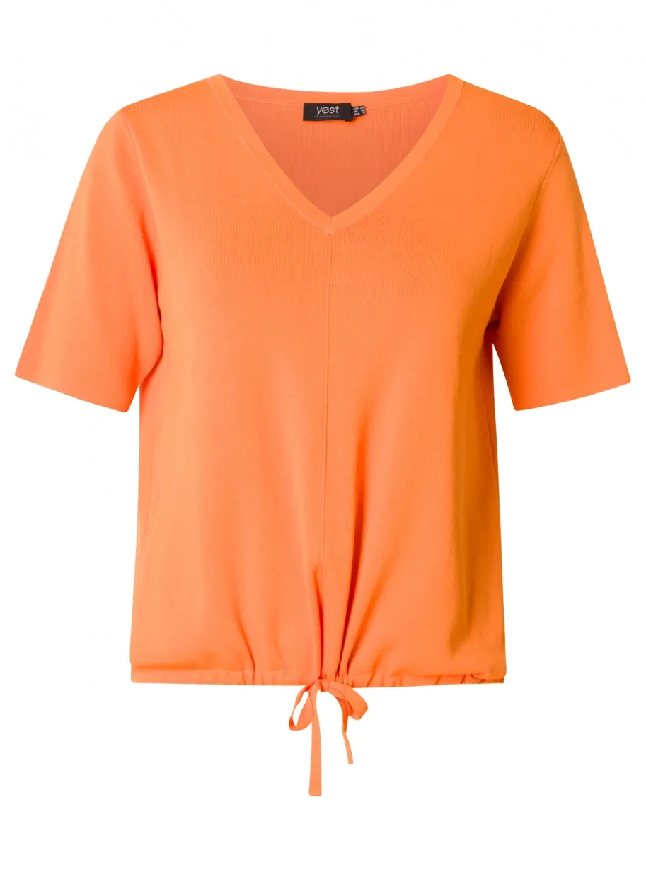 Short Sleeve Tie Waist Sweater Orange