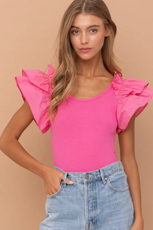 Shoulder Puff Ruffle SLV Bodysuit