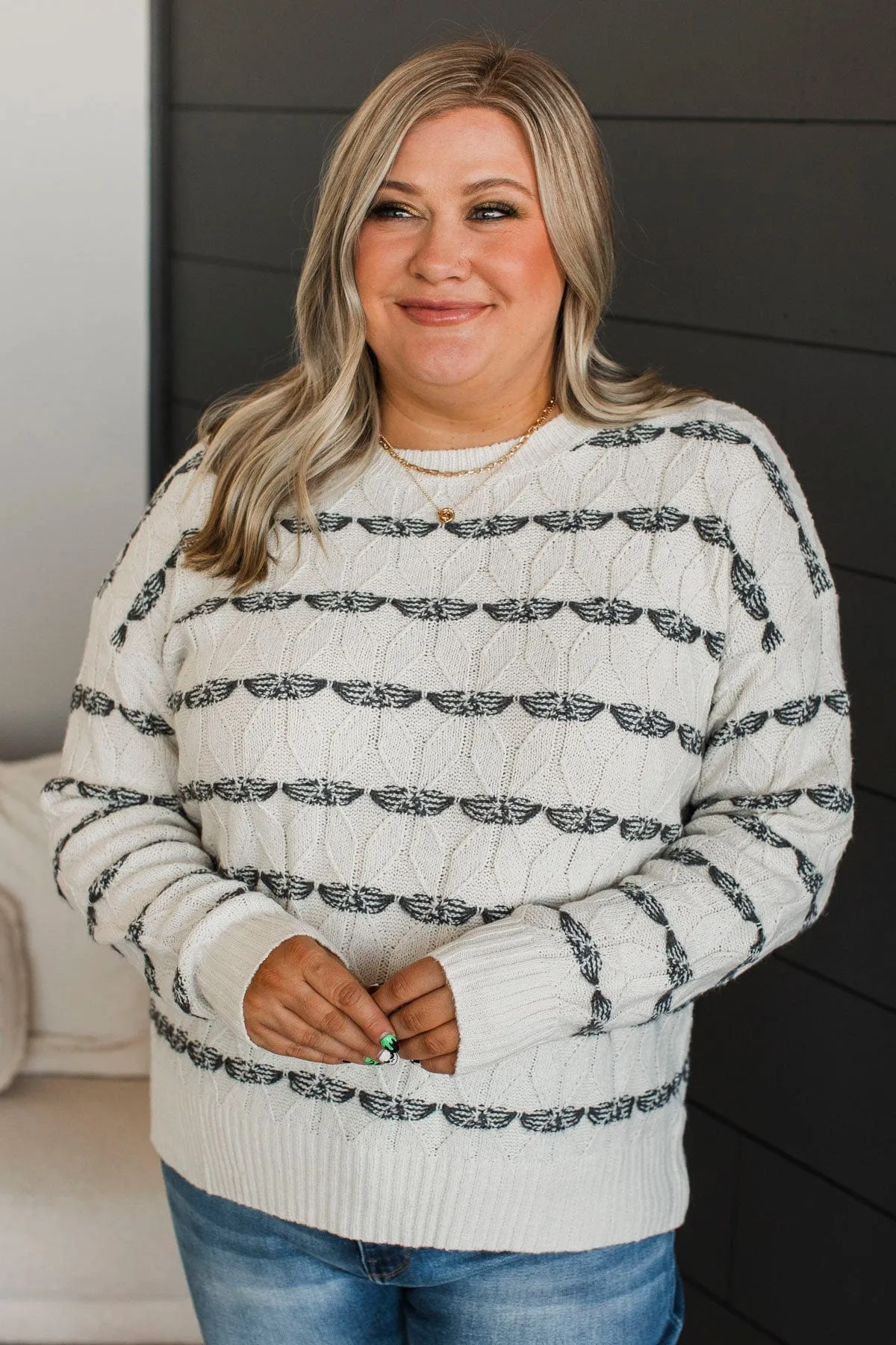 Show Me Off Striped Knit Sweater- Ivory & Charcoal
