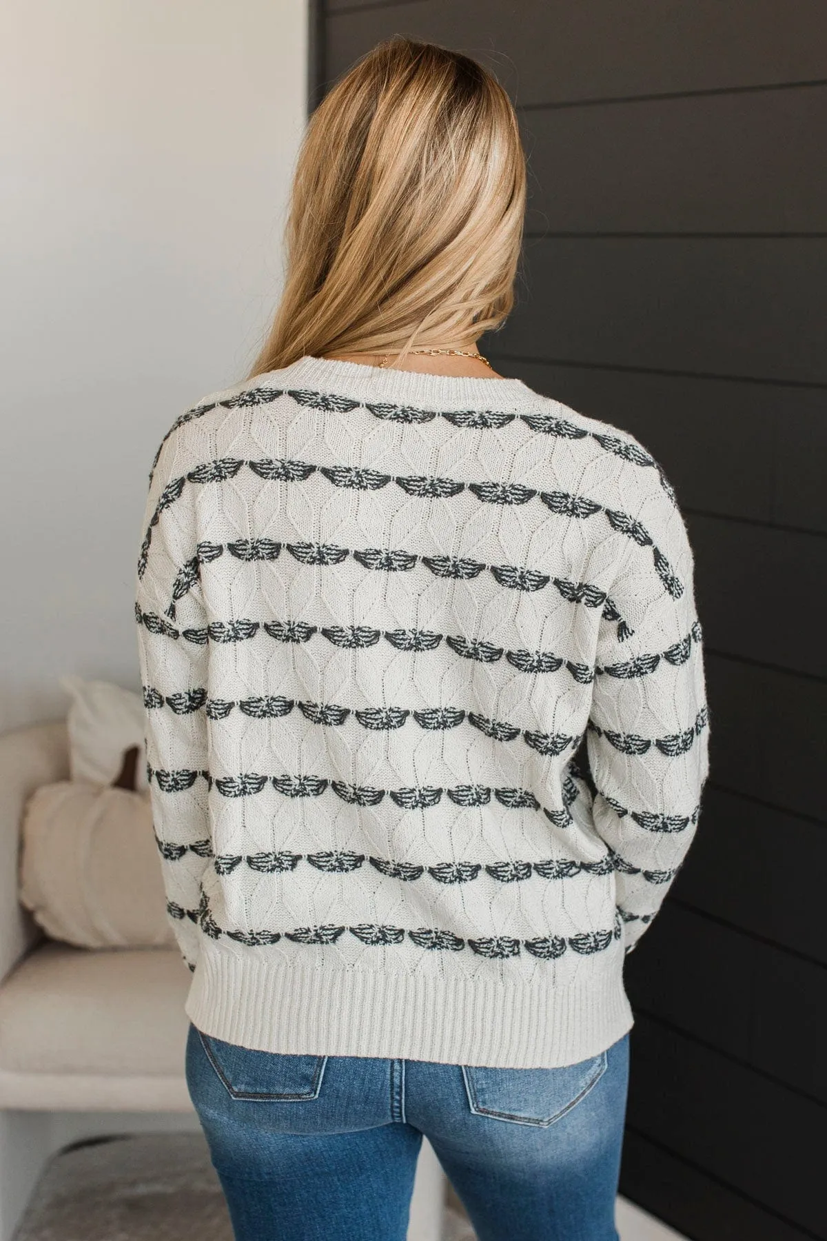 Show Me Off Striped Knit Sweater- Ivory & Charcoal