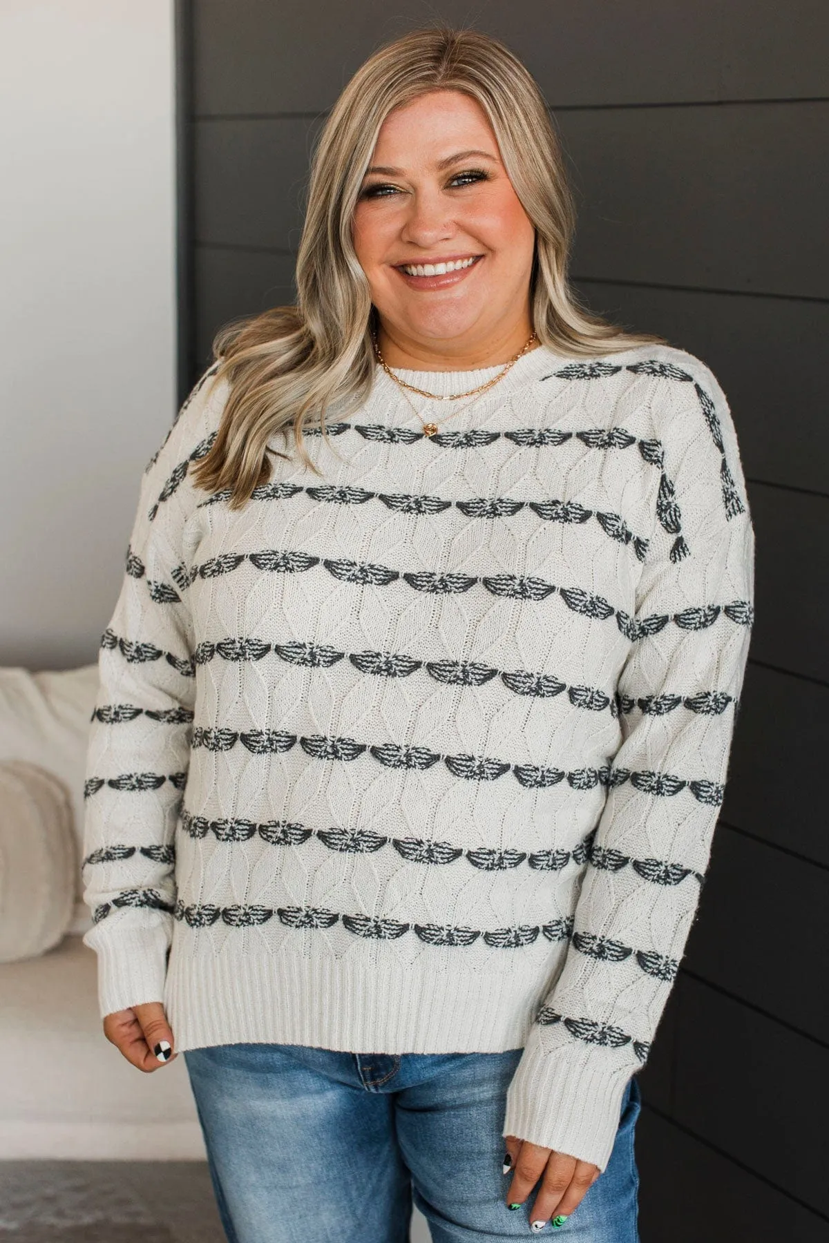 Show Me Off Striped Knit Sweater- Ivory & Charcoal
