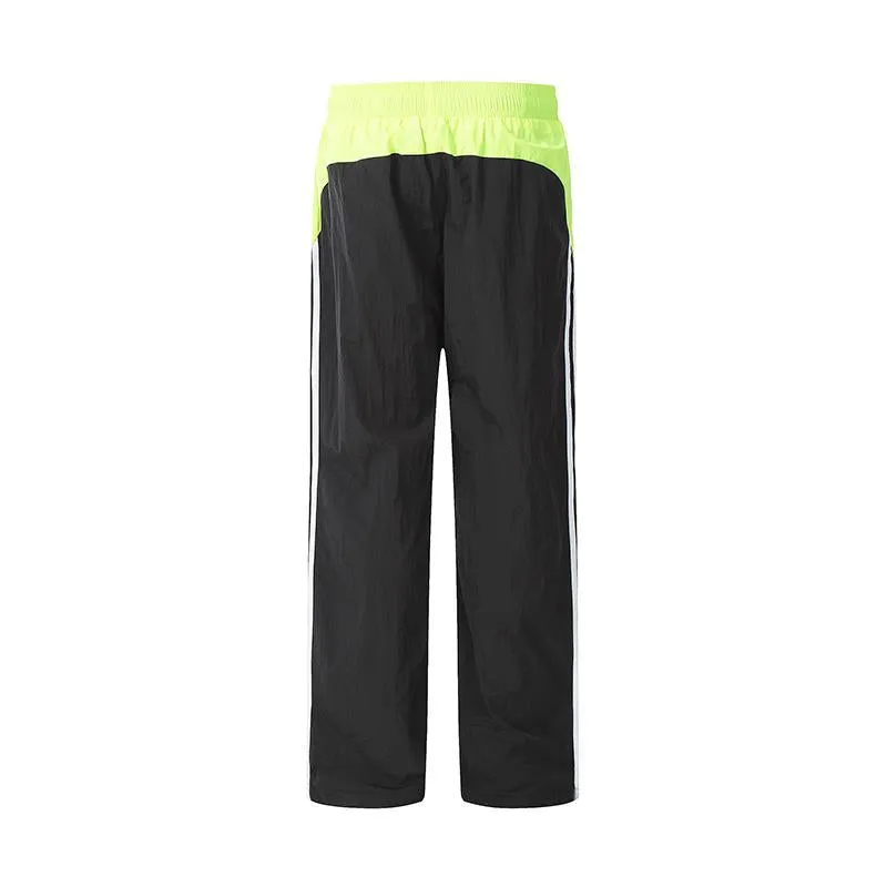 Side Stripe Track Pants Contrast Paneled Drawstring Elastic Waist Loose Wide Leg Trousers