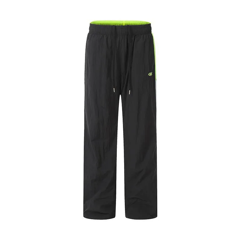 Side Stripe Track Pants Contrast Paneled Drawstring Elastic Waist Loose Wide Leg Trousers