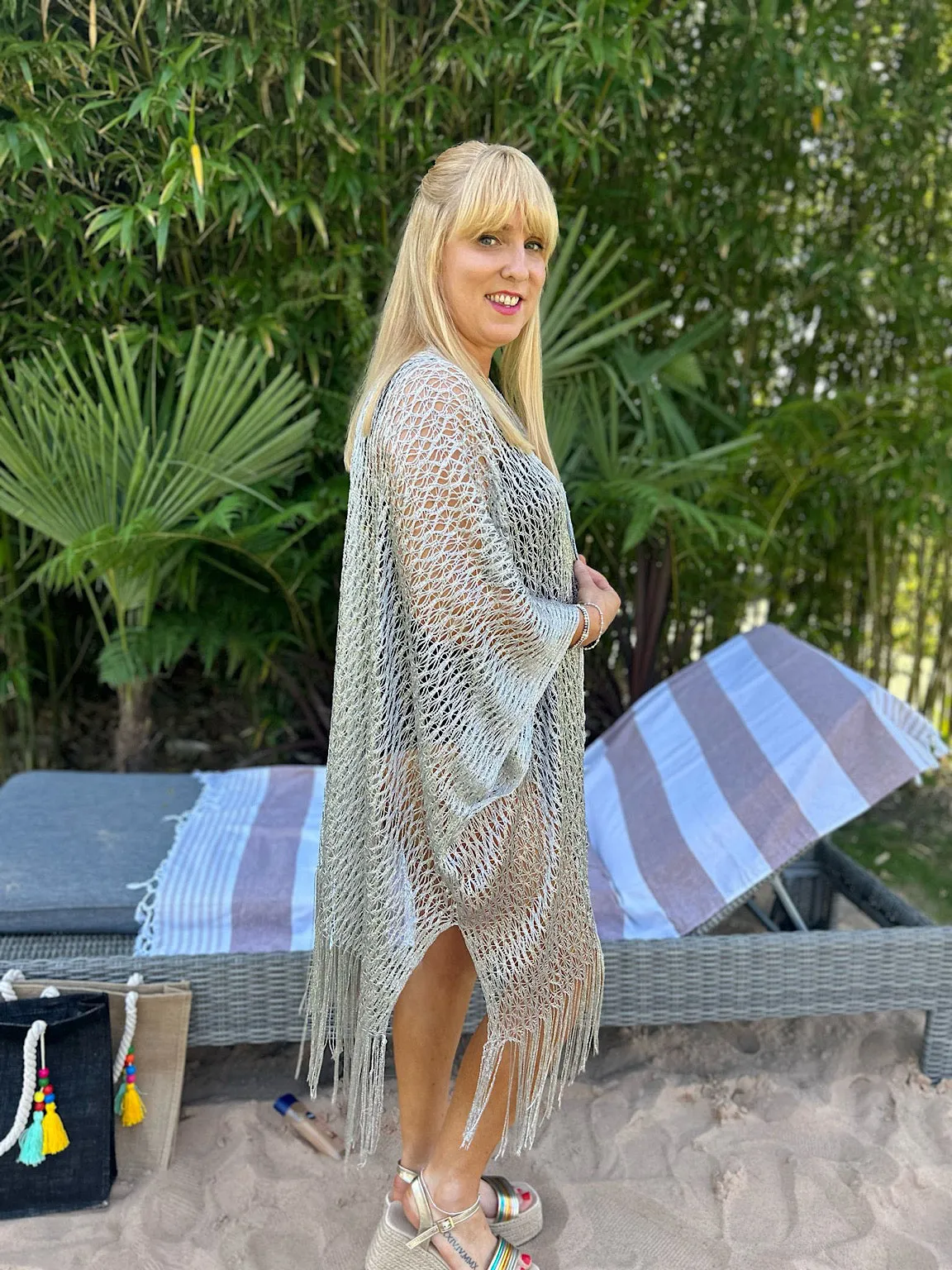 Silver Fringed Lurex Shimmer Cover Up Sofia