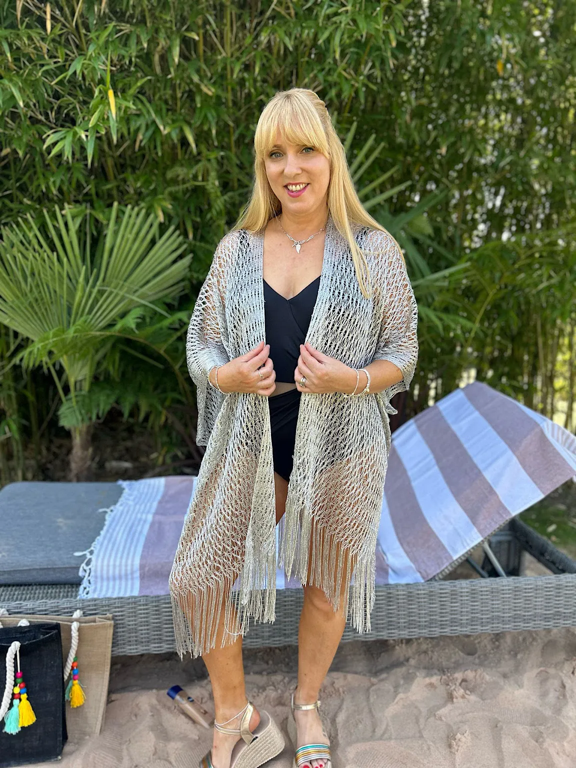 Silver Fringed Lurex Shimmer Cover Up Sofia