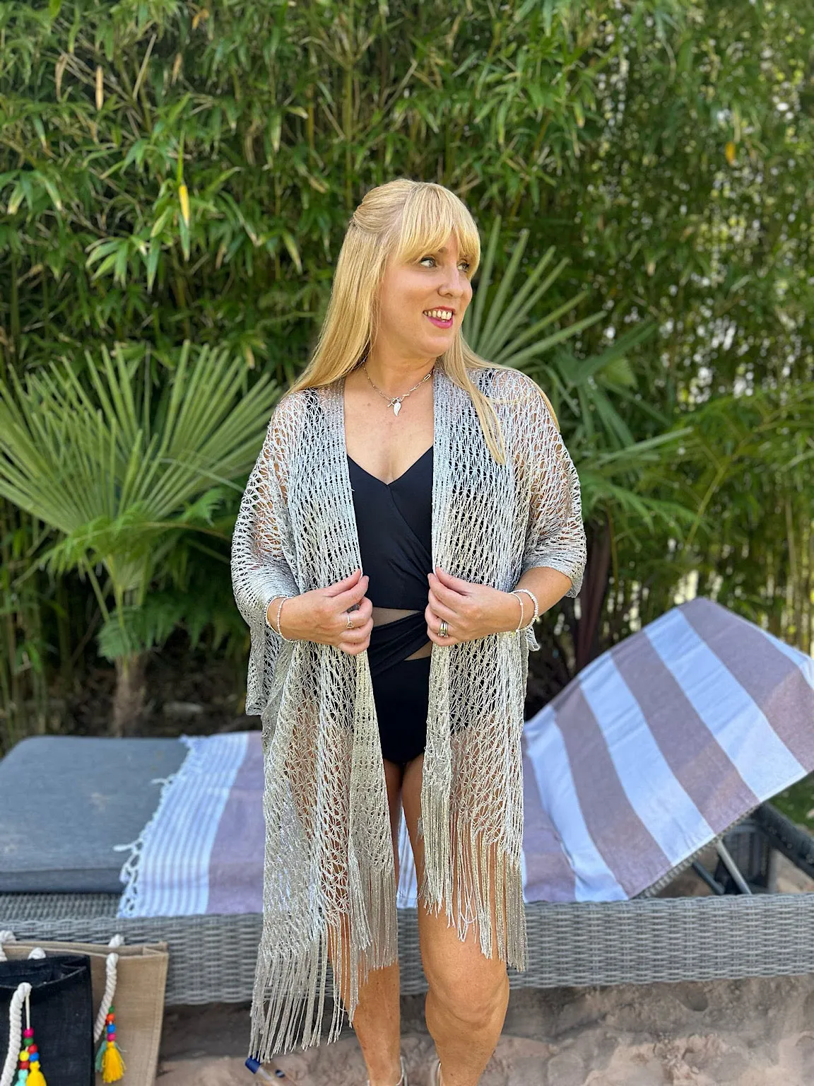 Silver Fringed Lurex Shimmer Cover Up Sofia