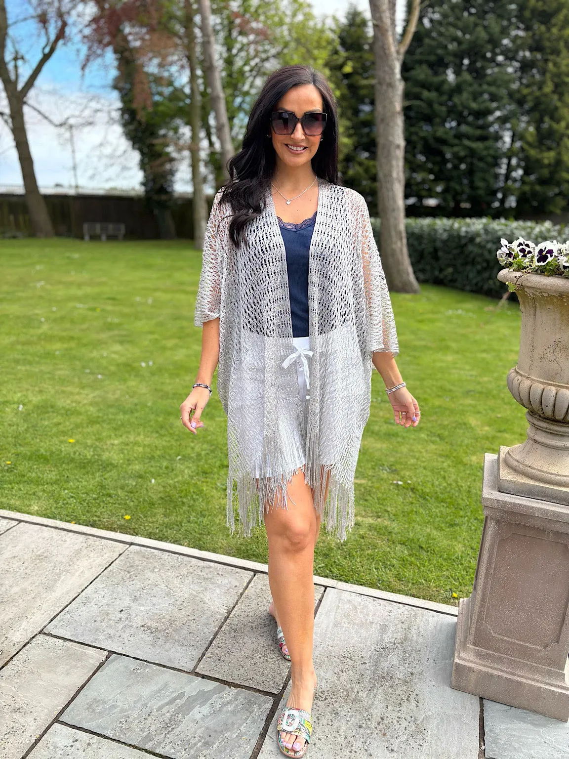 Silver Fringed Lurex Shimmer Cover Up Sofia