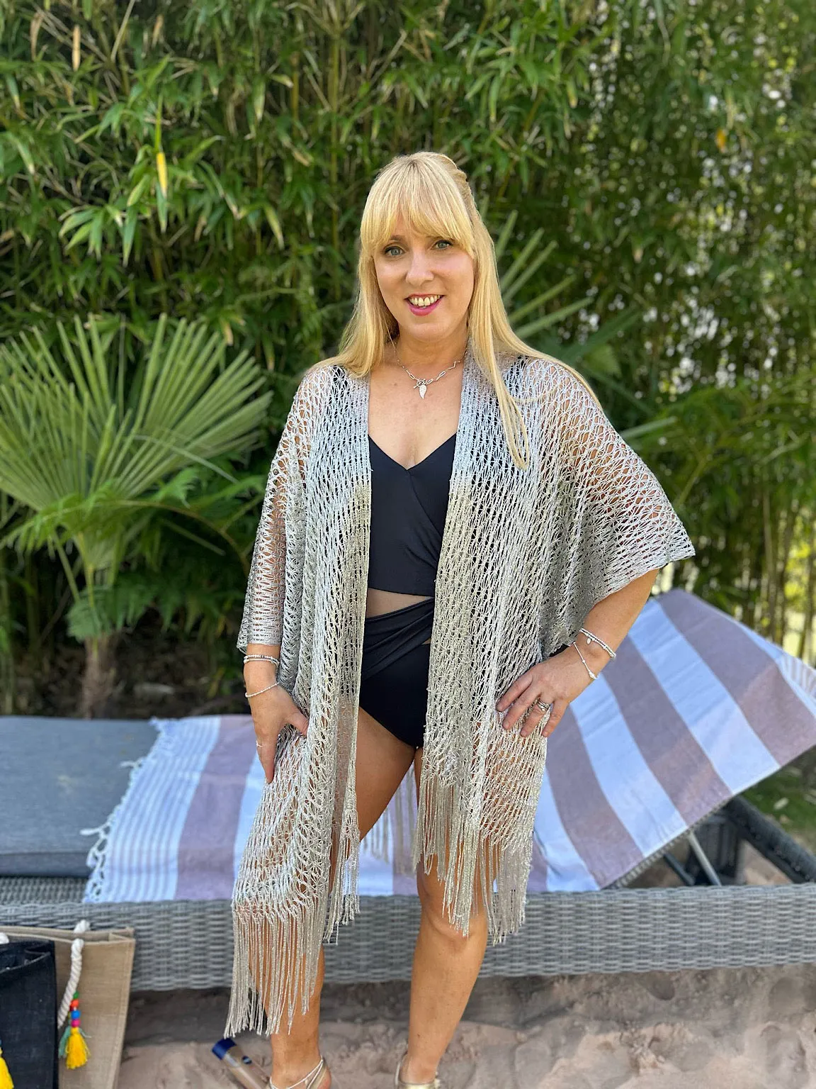 Silver Fringed Lurex Shimmer Cover Up Sofia
