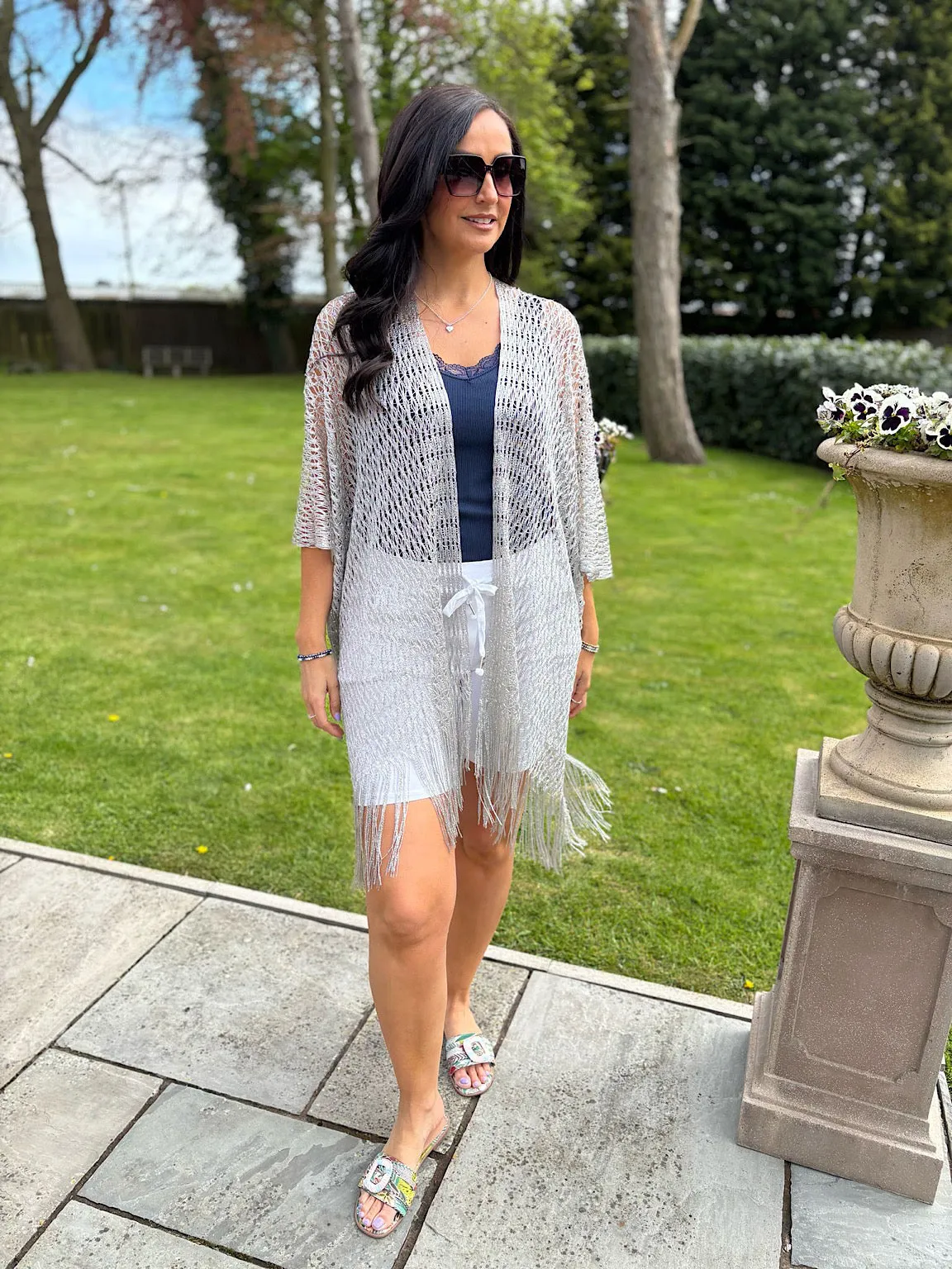 Silver Fringed Lurex Shimmer Cover Up Sofia