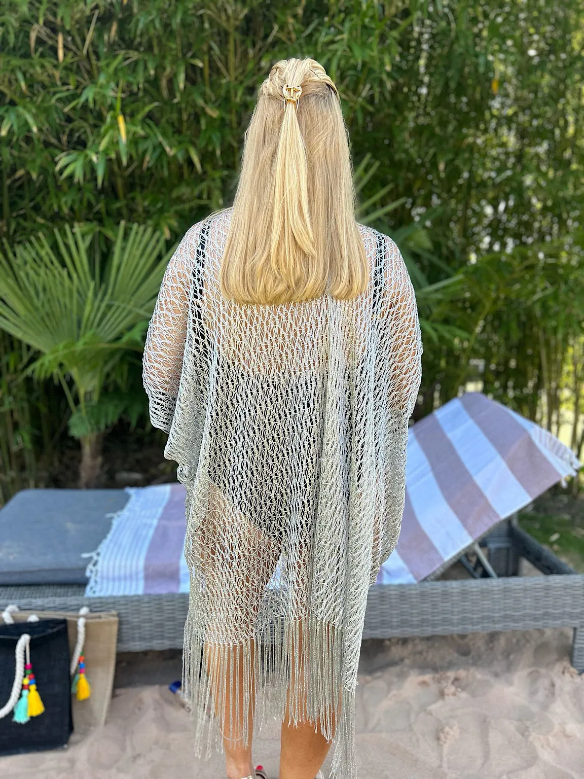 Silver Fringed Lurex Shimmer Cover Up Sofia