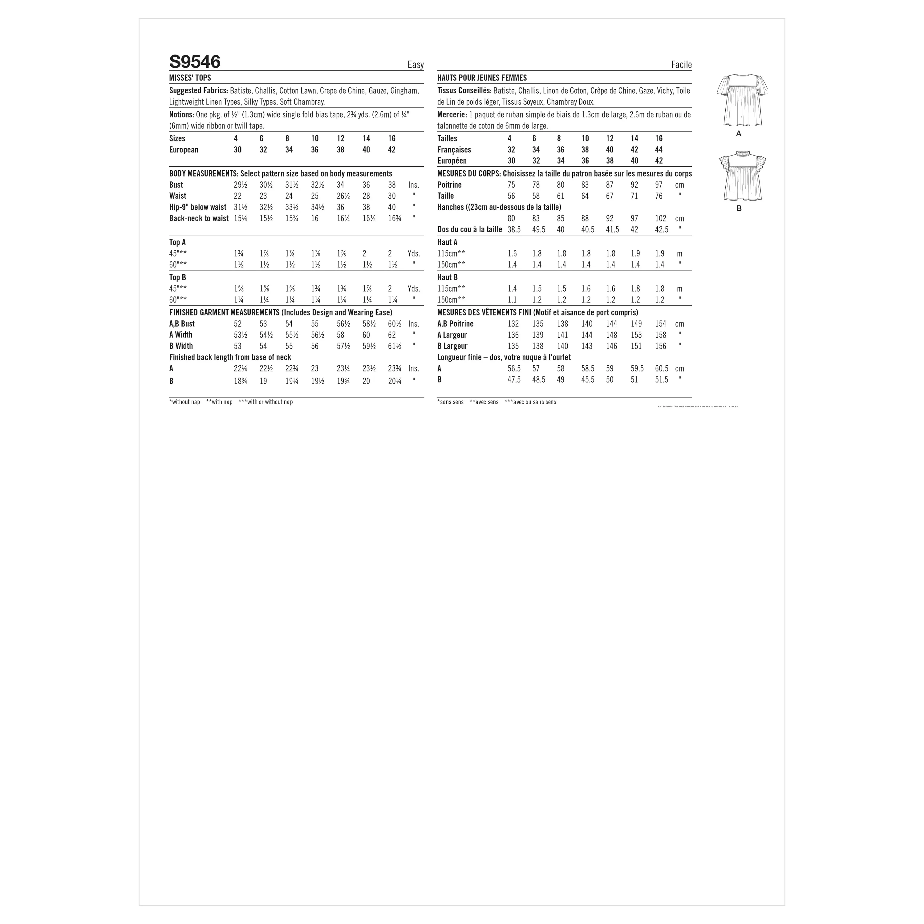 Simplicity Pattern 9546 Misses' Tops