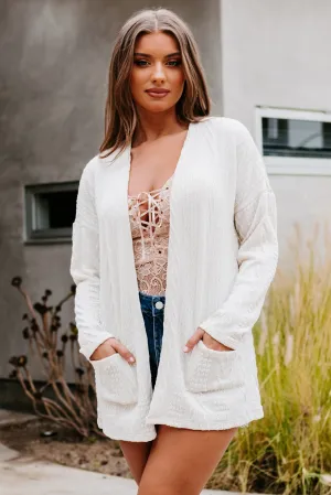 Simply Serene Open Front Textured Knit Cardigan (Ivory)