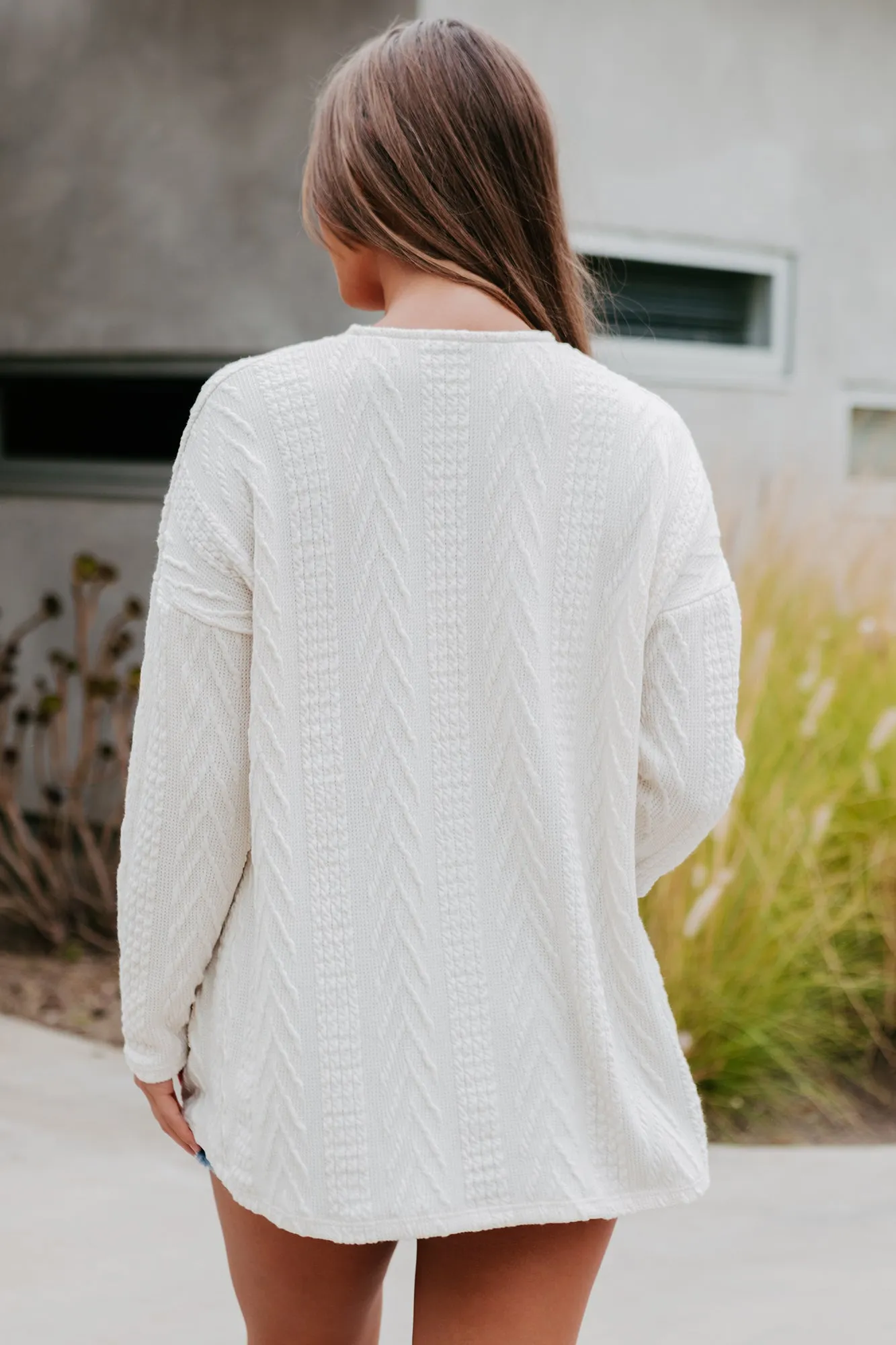Simply Serene Open Front Textured Knit Cardigan (Ivory)