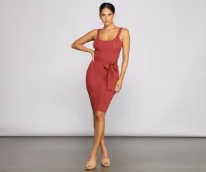 Slay In Style Ribbed Graceful Scoop Neck Midi Dress