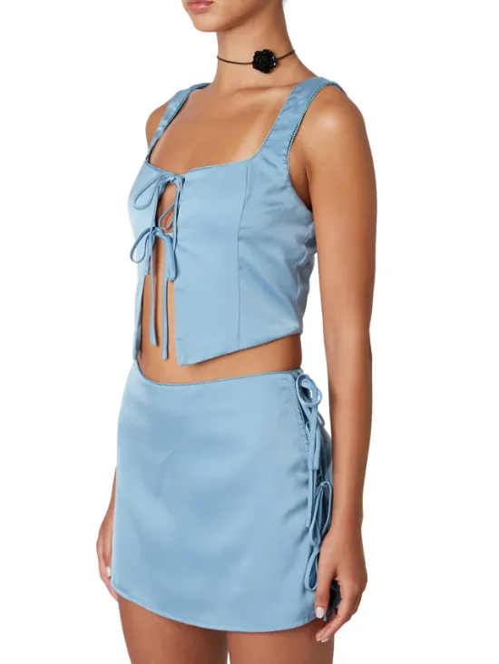 Sleeveless Linen Tie Front Corset Top