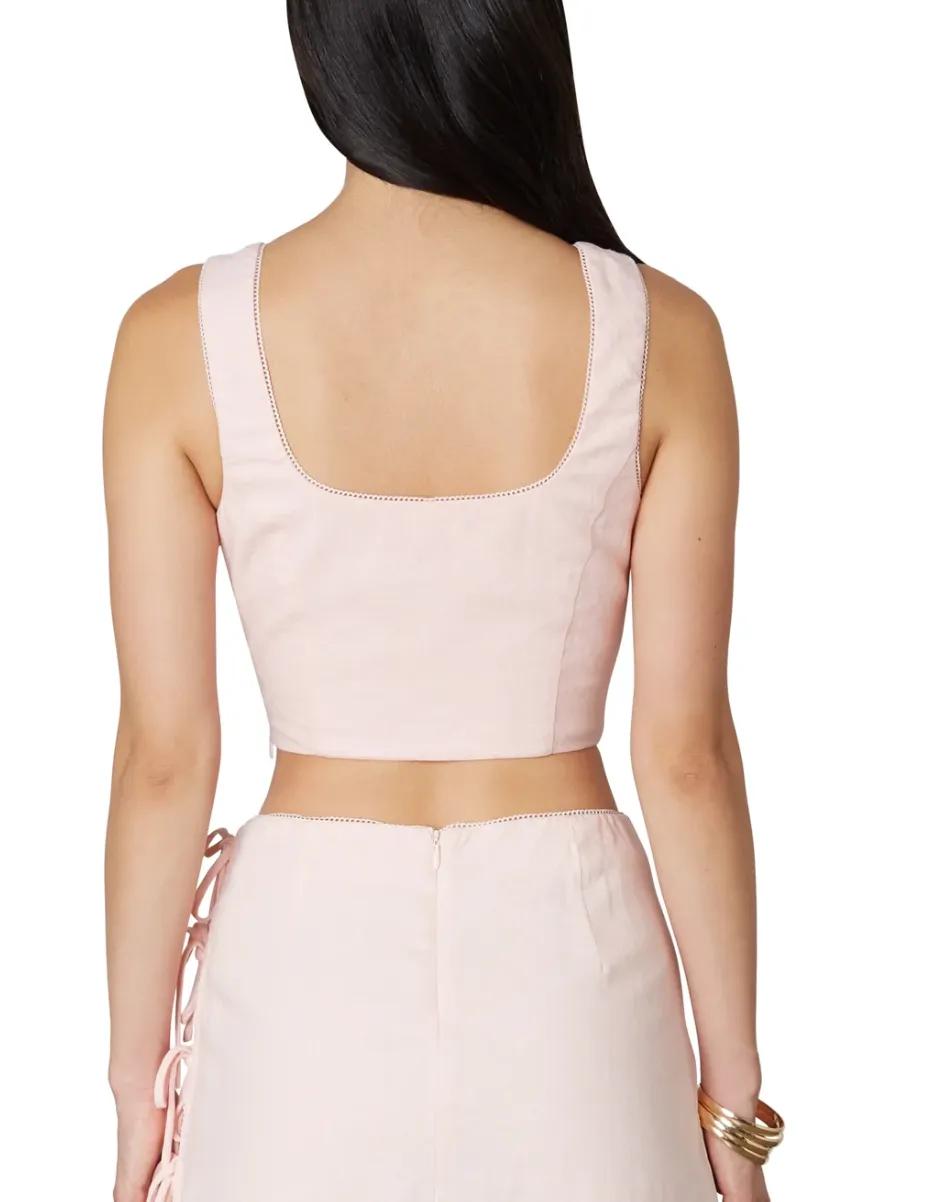 Sleeveless Linen Tie Front Corset Top