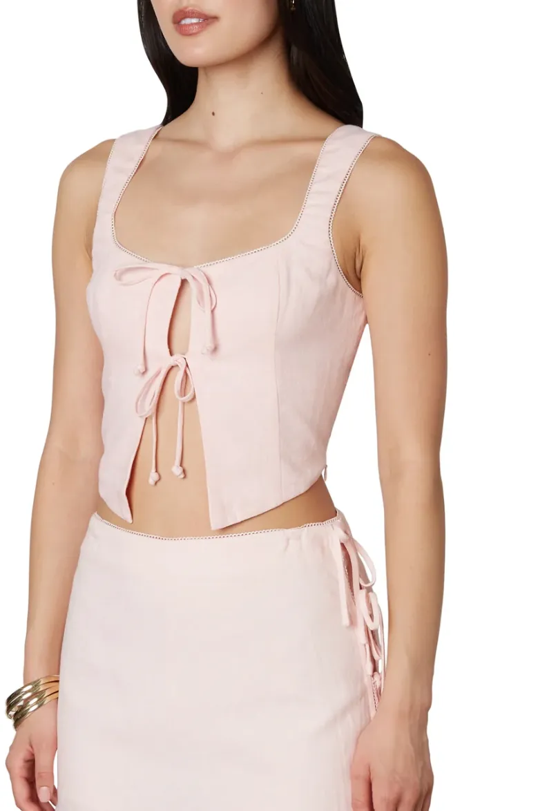 Sleeveless Linen Tie Front Corset Top