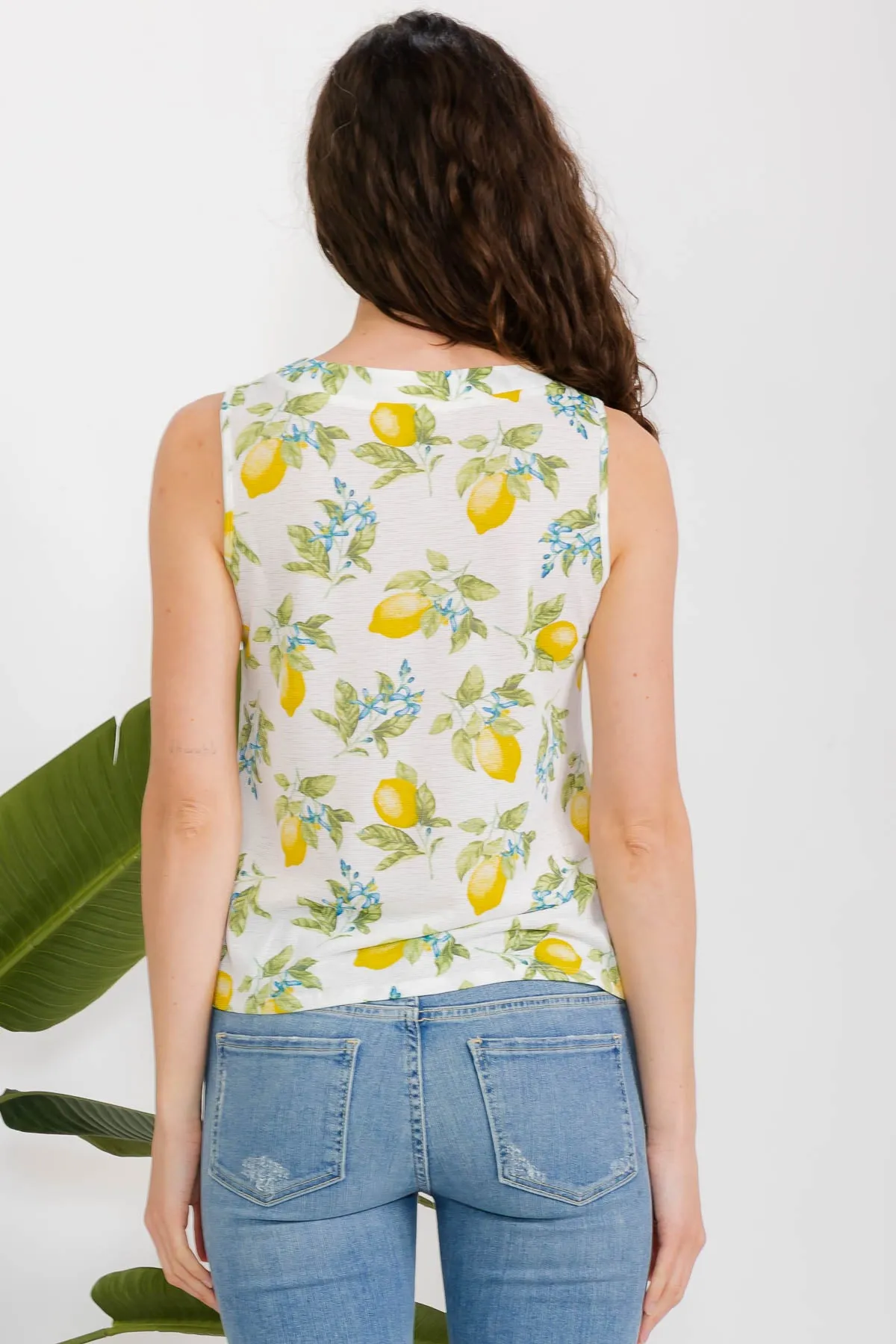 SLEEVELESS PRINTED VIENNA COCONUT BUTTON TIE FRONT SHIRT