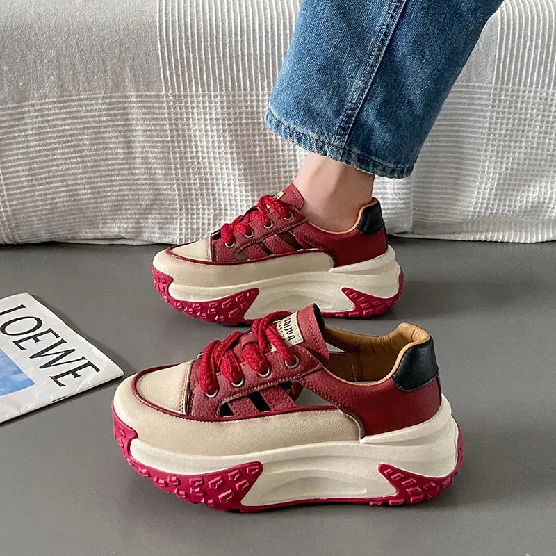 Sneakers Women Lady Lace Up Sport Breathable Casual Shoes Platform Woman Lady Running Flat Sneakers Height Increasing Shoes