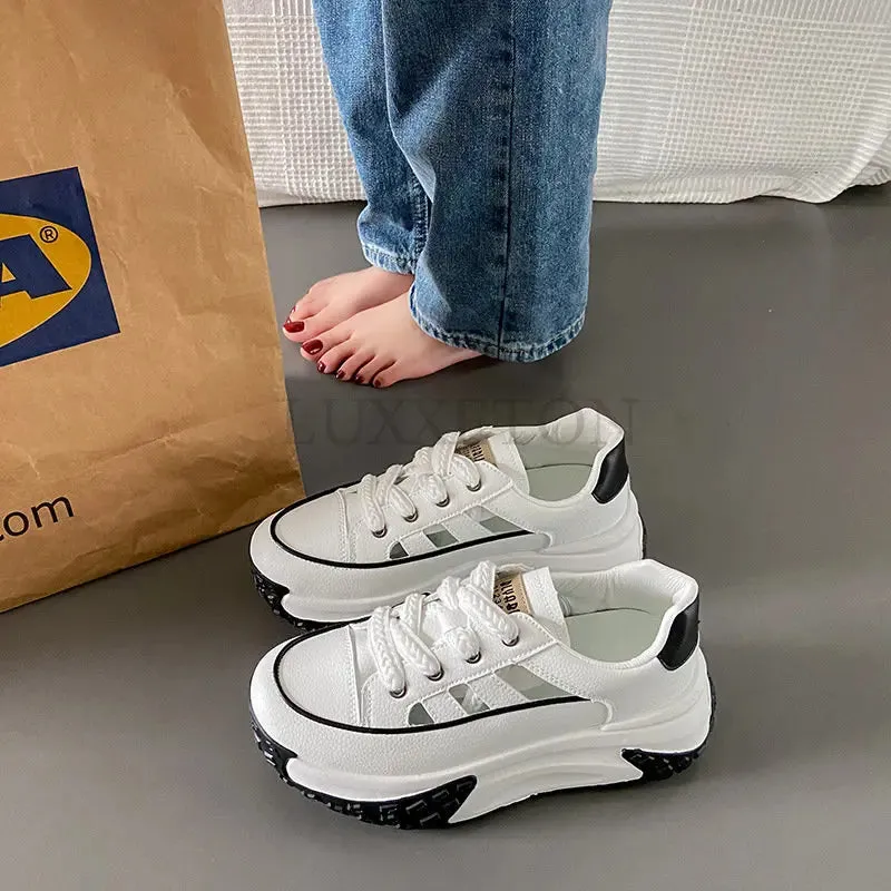 Sneakers Women Lady Lace Up Sport Breathable Casual Shoes Platform Woman Lady Running Flat Sneakers Height Increasing Shoes