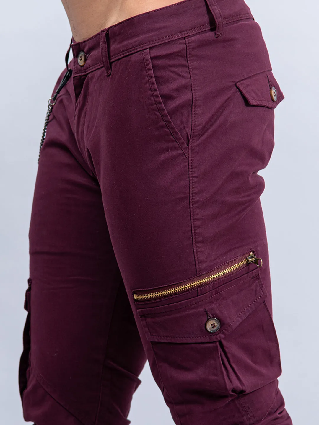 Solid Burgandy Cargo Pants