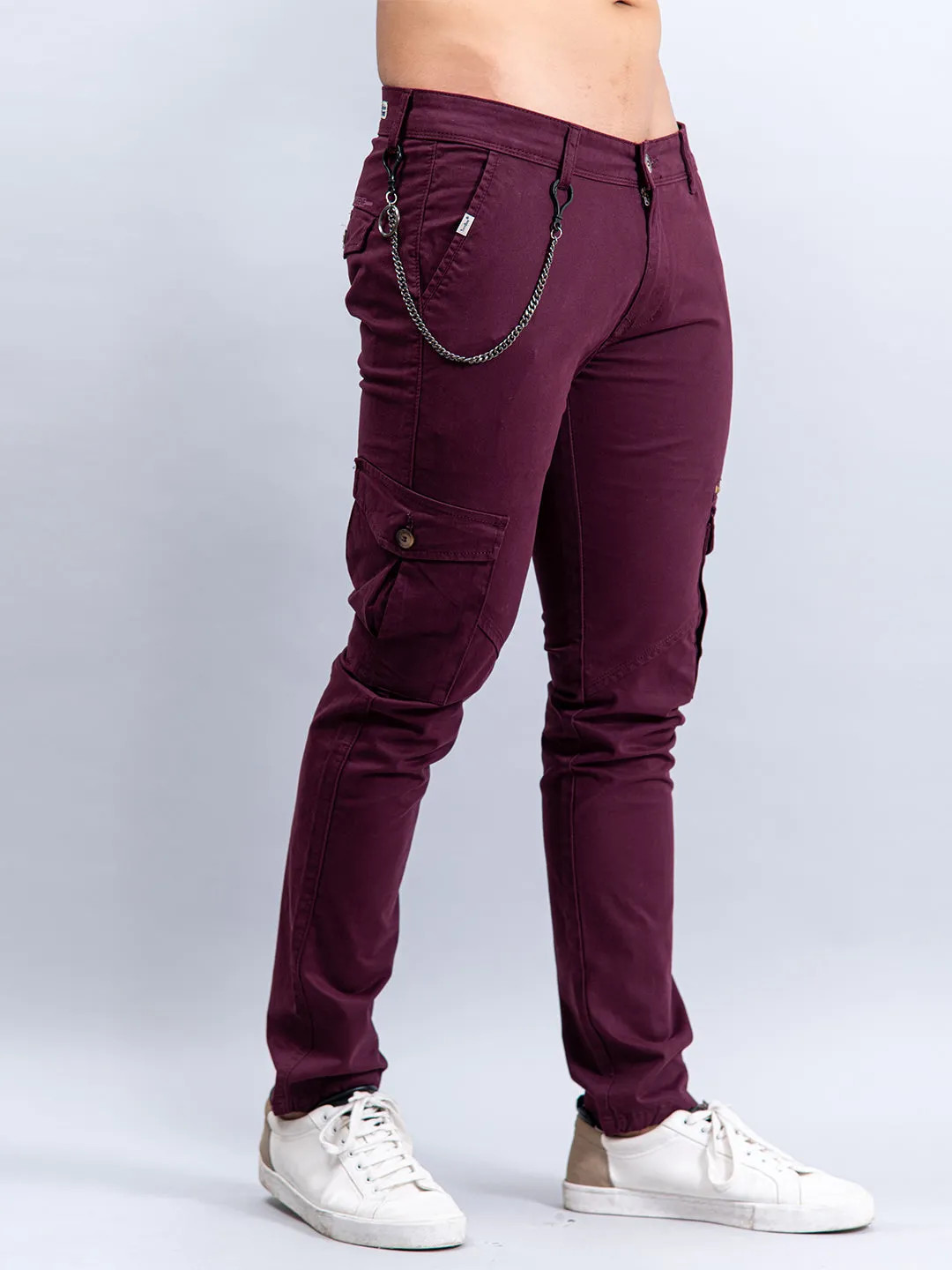 Solid Burgandy Cargo Pants