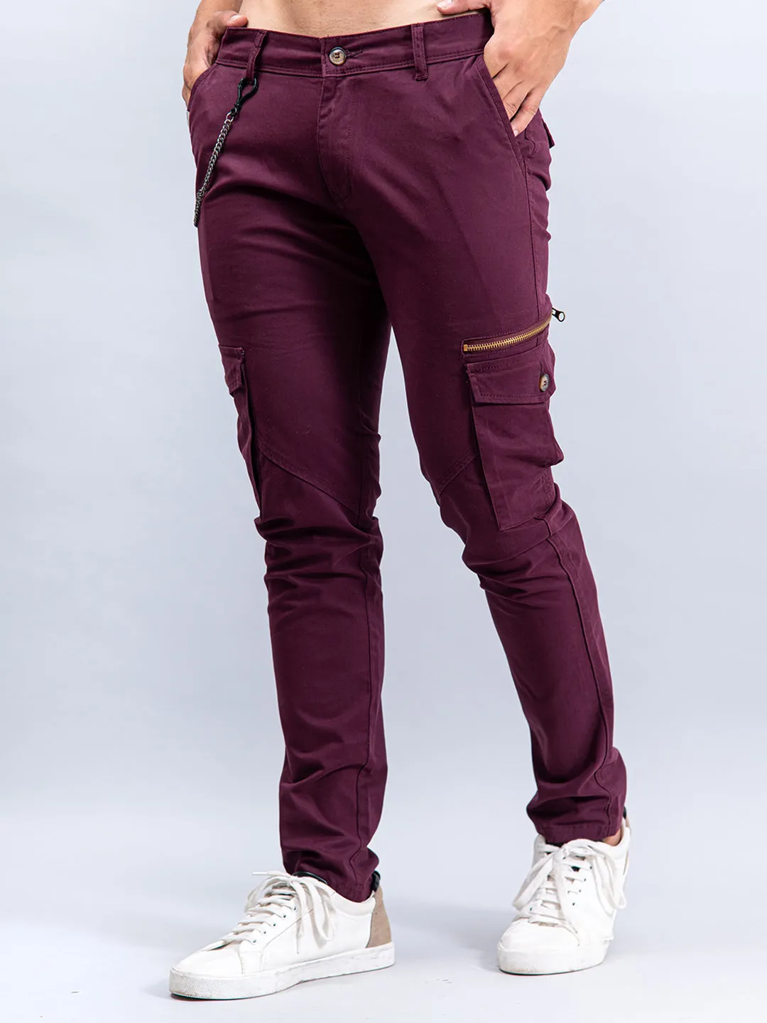 Solid Burgandy Cargo Pants