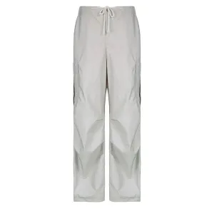 Solid drawstring cargo pocket zip-up wide leg