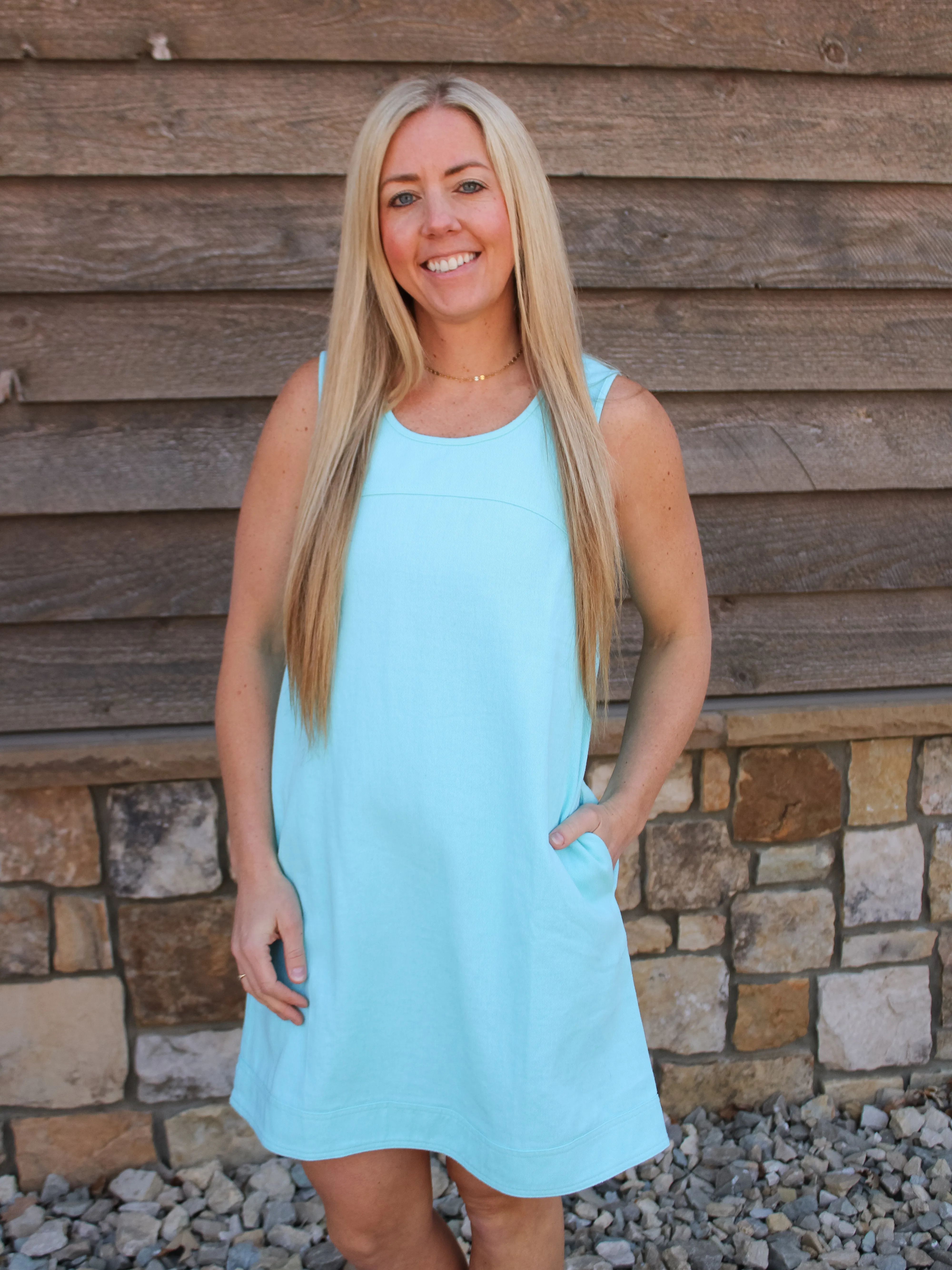 SPENCER WASHED DENIM SLEEVELESS MINI DRESS
