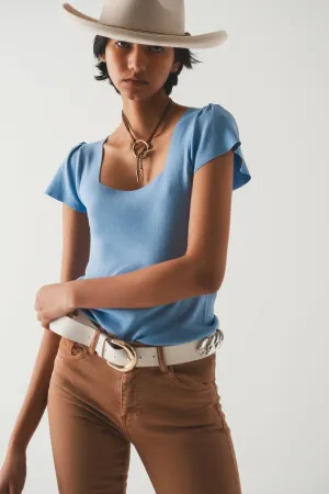 square neck puff sleeve sweater in blue