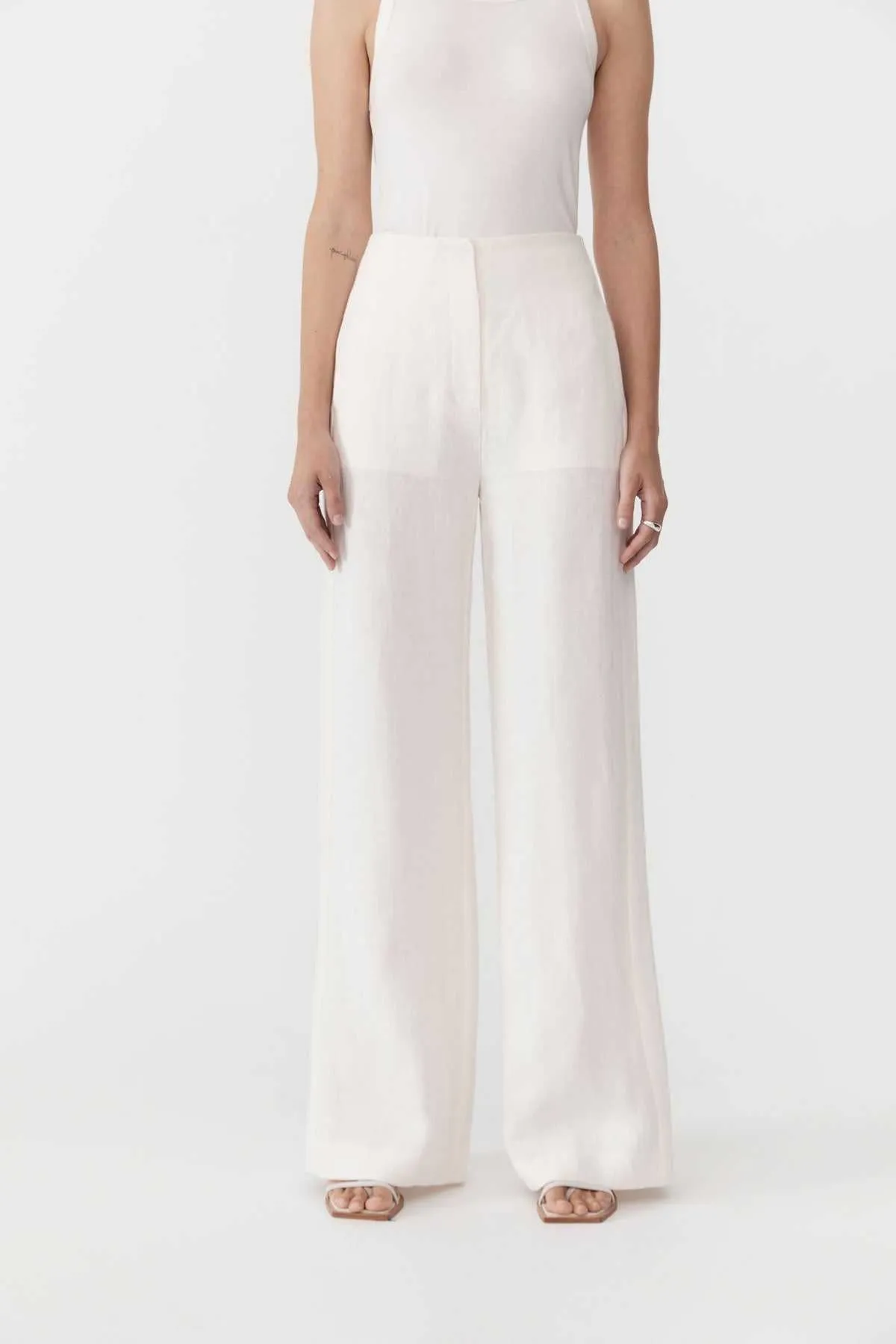 St. Agni Linen Wide Leg Pants Ivory