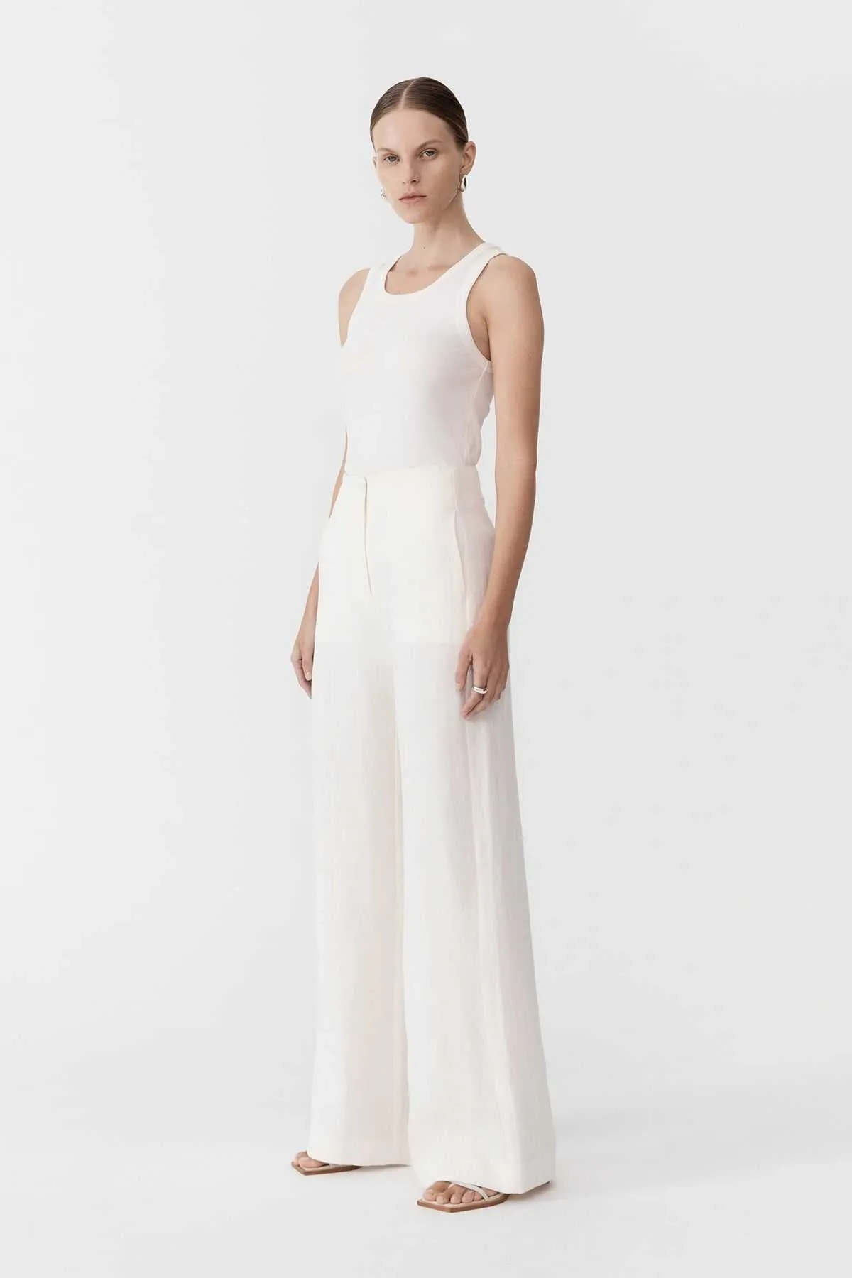 St. Agni Linen Wide Leg Pants Ivory