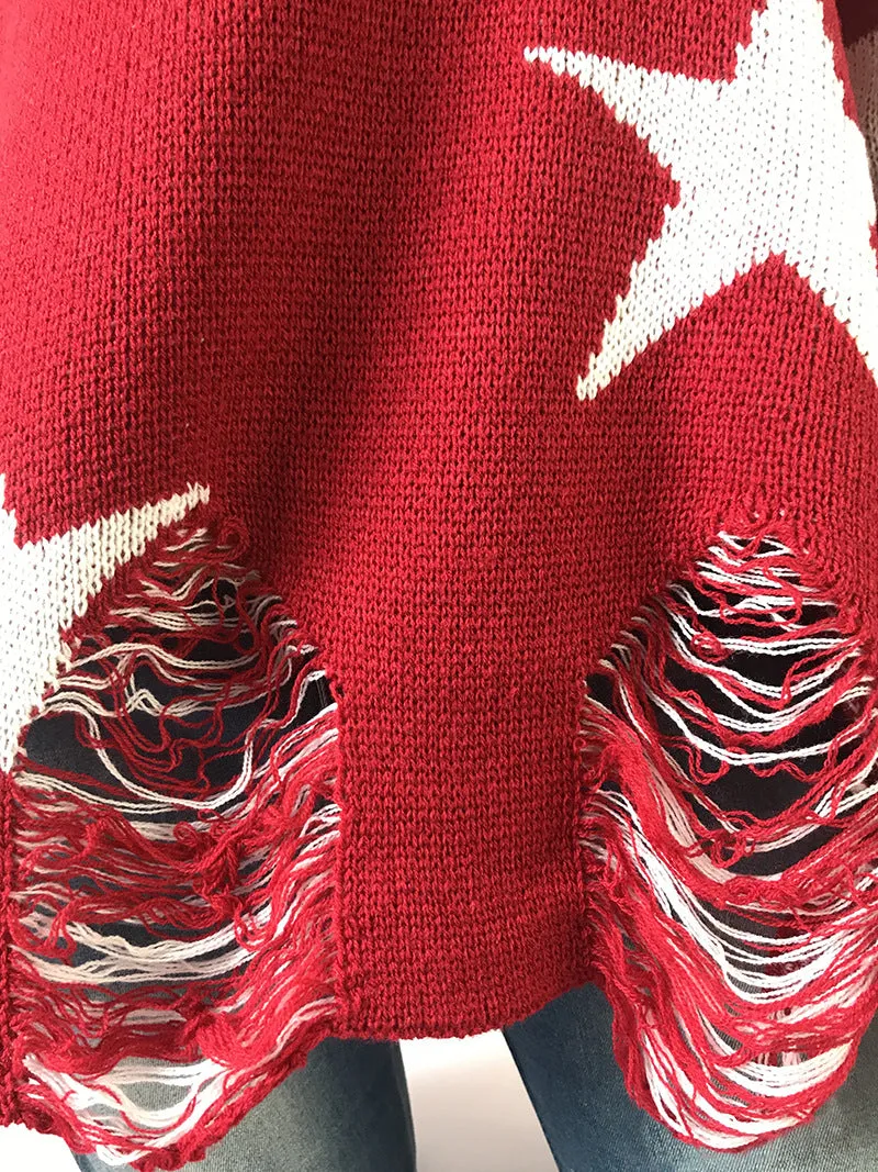 Star Pattern Round Neck Hole Sweater