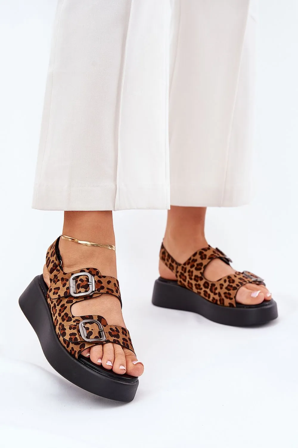 Step in Style Buskin Leopard Print Platform Wedge Sandals