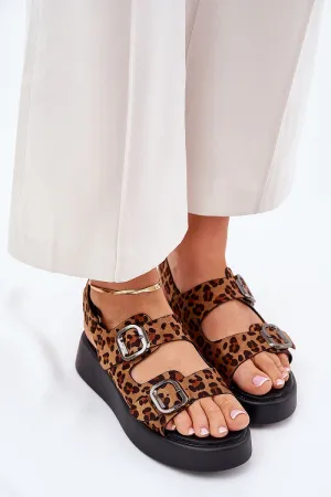 Step in Style Buskin Leopard Print Platform Wedge Sandals