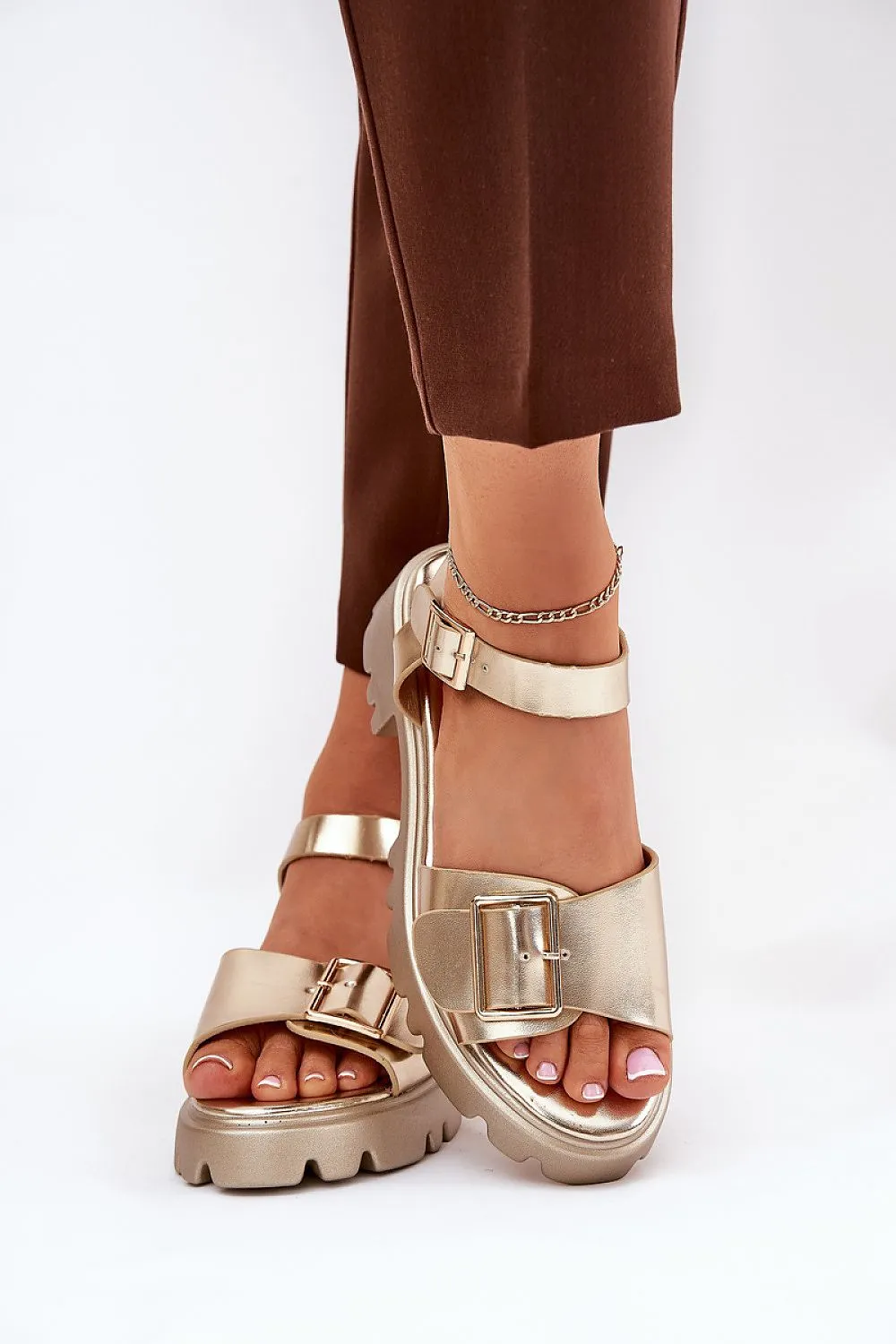 Step in Style Eco Leather Gold Buckle Sandals