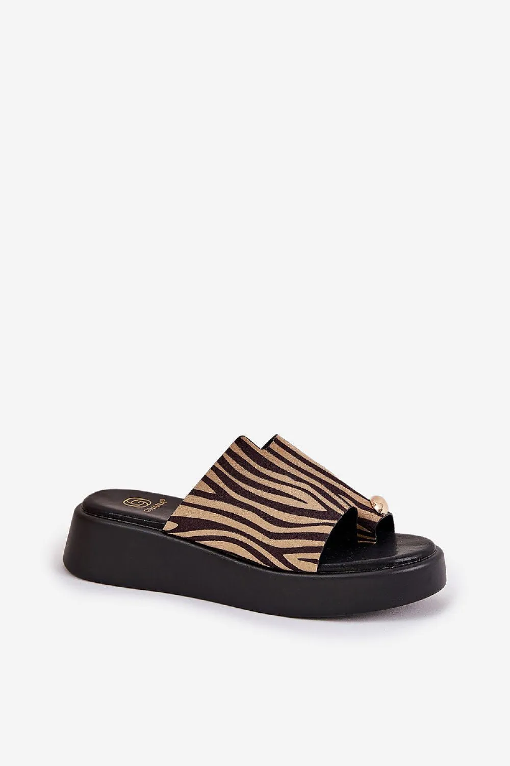Step in Style Eco Suede Brown Striped Wedge Platform Sandal Slides