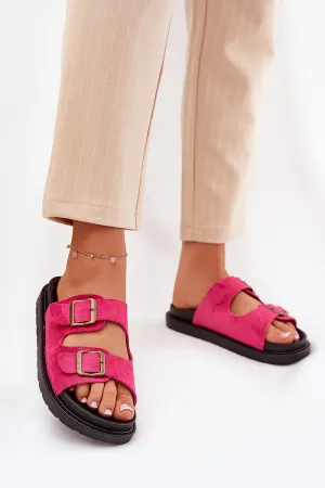 Step in Style Eco Suede Hot Pink Platform Sandal Slides