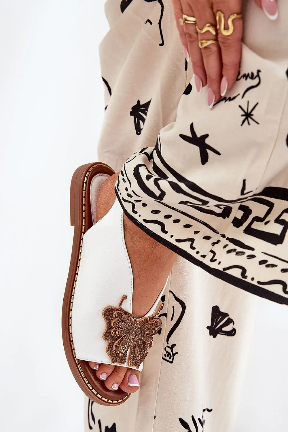 Step in Style White Suede Ankle Strap Sandals with Butterfly Decoration