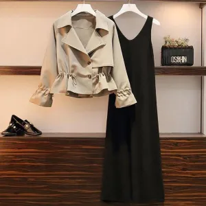 Suit Short Jacket Windbreaker Women's Jacket Plus Size Women's Fat Slim Vest Skirt Two-piece Suit Spring and Autumn