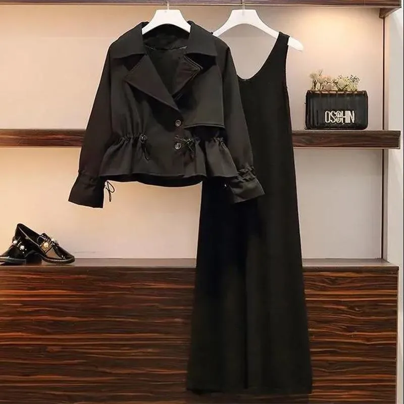 Suit Short Jacket Windbreaker Women's Jacket Plus Size Women's Fat Slim Vest Skirt Two-piece Suit Spring and Autumn