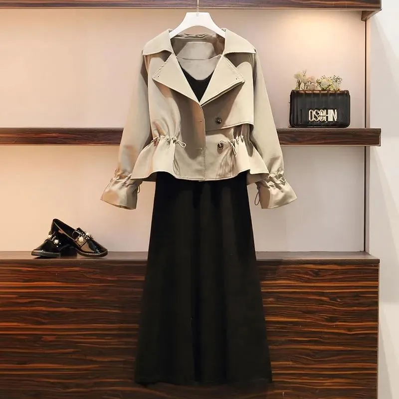 Suit Short Jacket Windbreaker Women's Jacket Plus Size Women's Fat Slim Vest Skirt Two-piece Suit Spring and Autumn