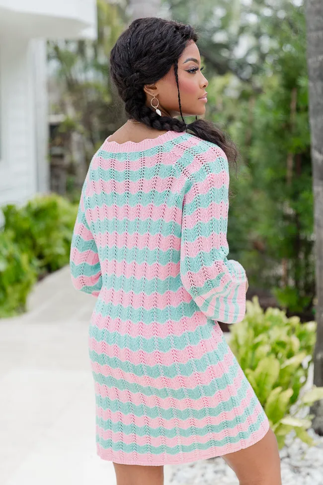 Summer Sass Pink and Mint Striped Crochet Mini Dress FINAL SALE