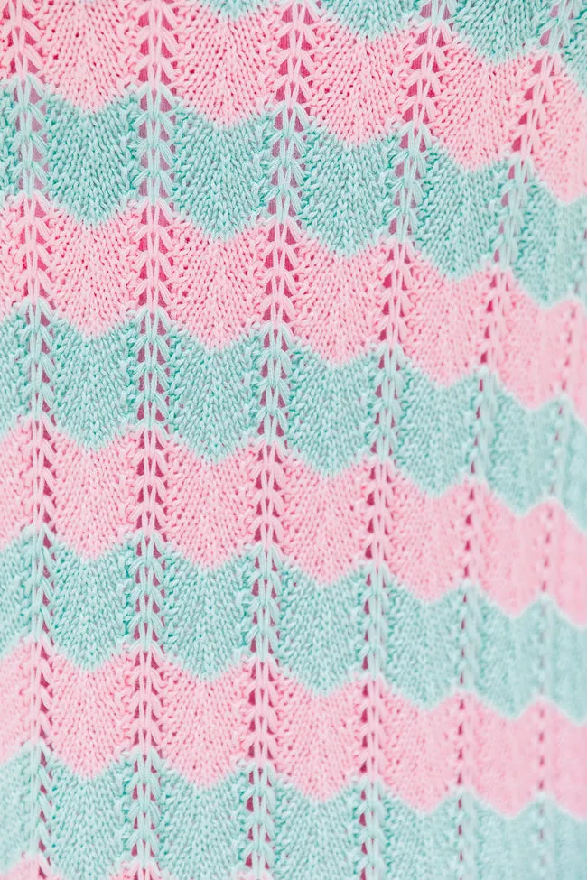 Summer Sass Pink and Mint Striped Crochet Mini Dress FINAL SALE