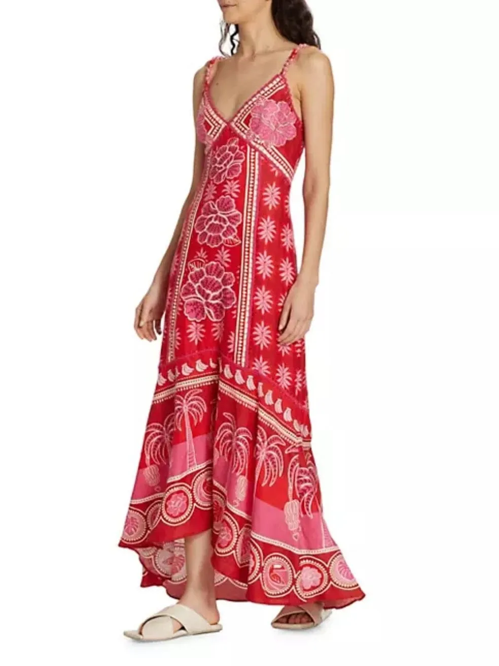 Summer Sunrise Mixed Palm Maxi Dress