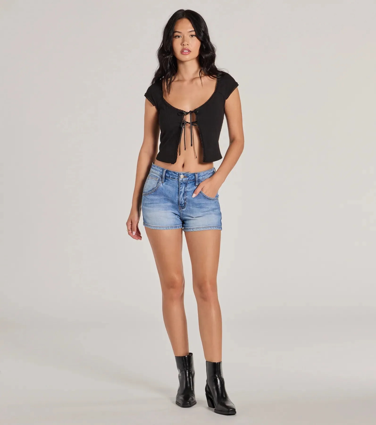Sweet As Can Be Cap Sleeve Tie Front Crop Top