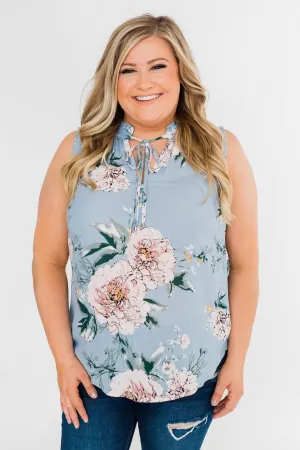 Sweet As Can Be Floral Tie Tank Top- Powder Blue