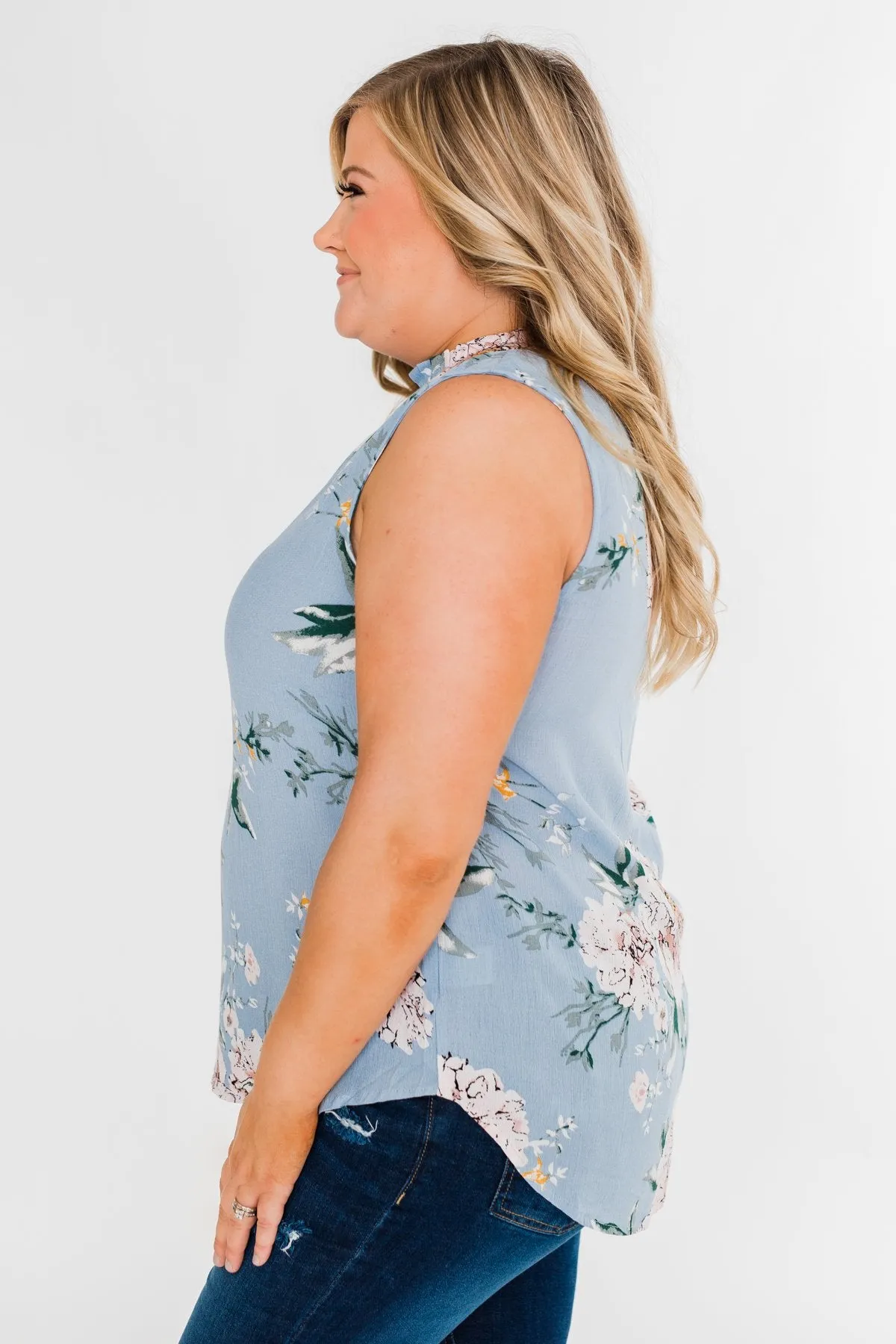 Sweet As Can Be Floral Tie Tank Top- Powder Blue
